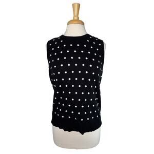 LIZ CLAIBORNE Retro Polka Dot Knit Sweater Vest in Black White Size Large Womens